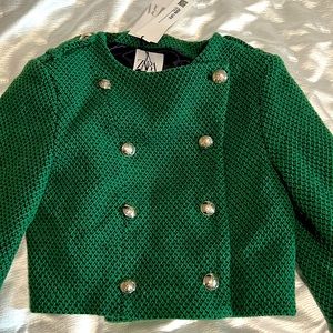 ZARA crop tweed green jacket